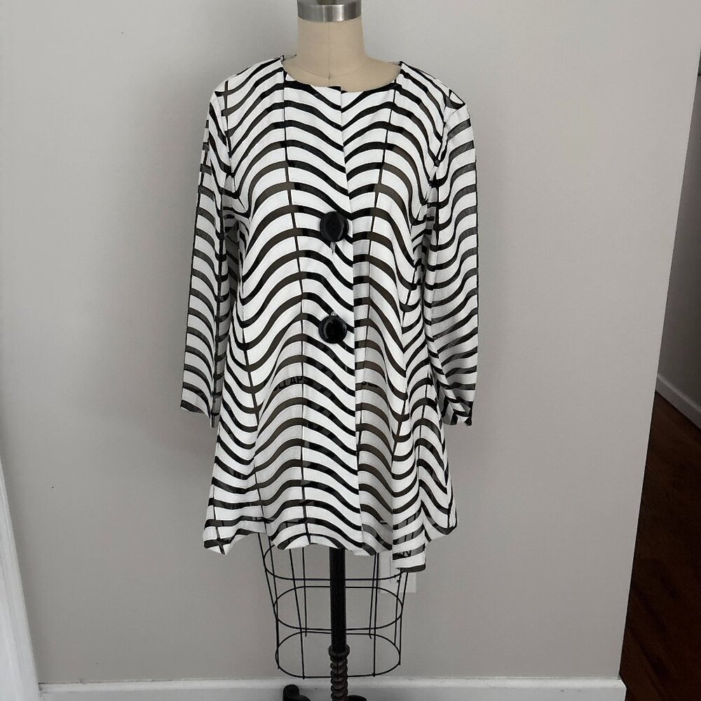 Joseph Ribkoff Black & White Semi-Sheer Zig Zag Stripes Jacket Coastal Chic 6
